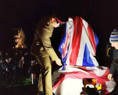 The unveiling Before being placed in its permanent position in Hedon, it was unveiled by a local Soldier .... a proud and poignant moment
